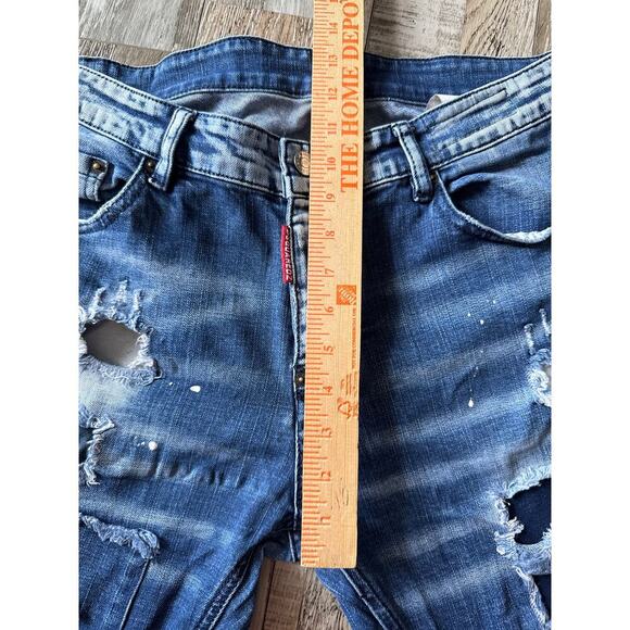 Dsquared2 Mens Blue Distressed Paint Splatter Straight Jeans Denim IT 50 US 34 - Picture 7 of 9